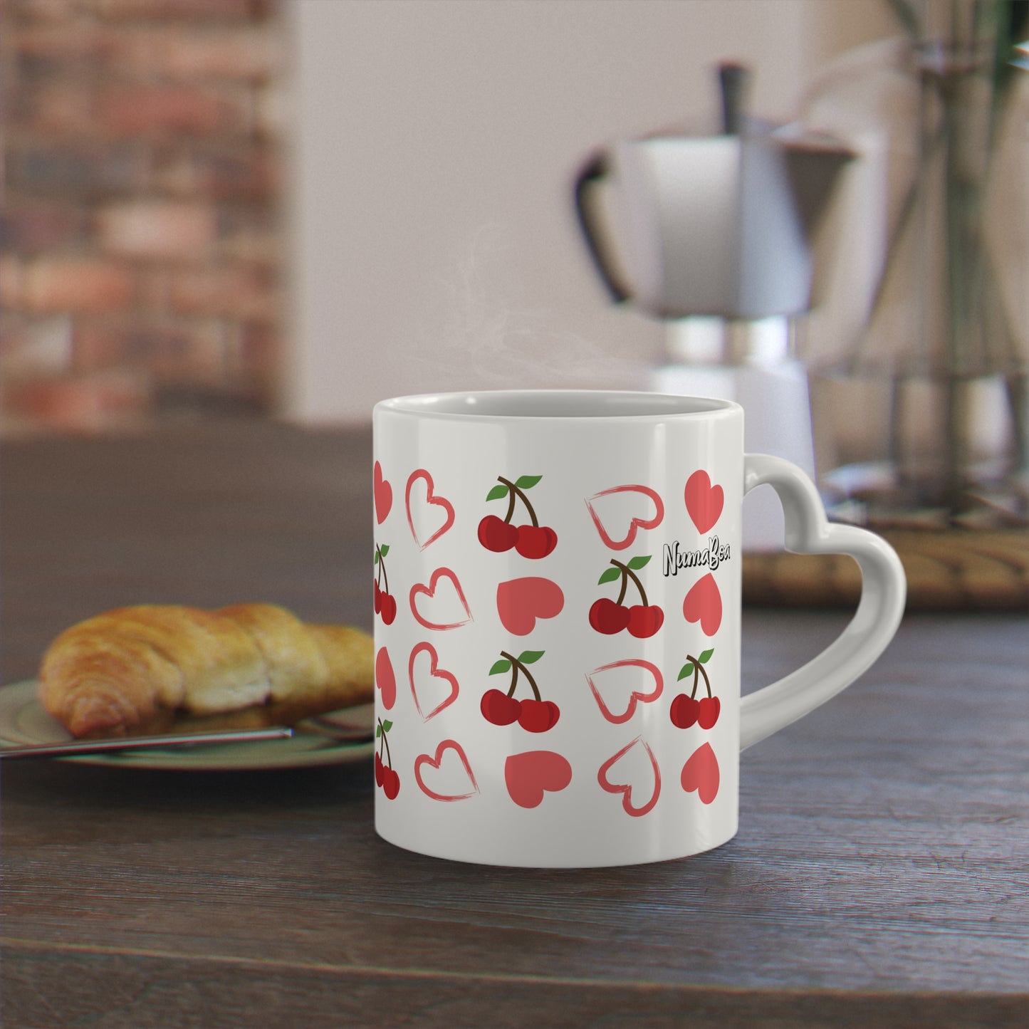 Heart Shaped Mug Cherry & Hearts